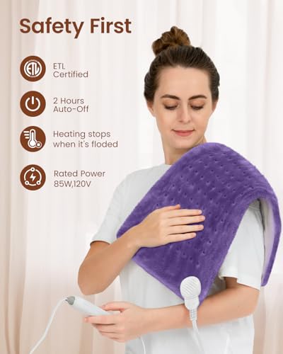 Image of RENPHO Electric Heating Pads with 10 Heat Settings, Heating Pad for Back & Period, FSA Eligible HSA Store, Birthday Gifts for Women Men, ETL Certified, Auto Shut Off, 12 inch x 24 inch Violet