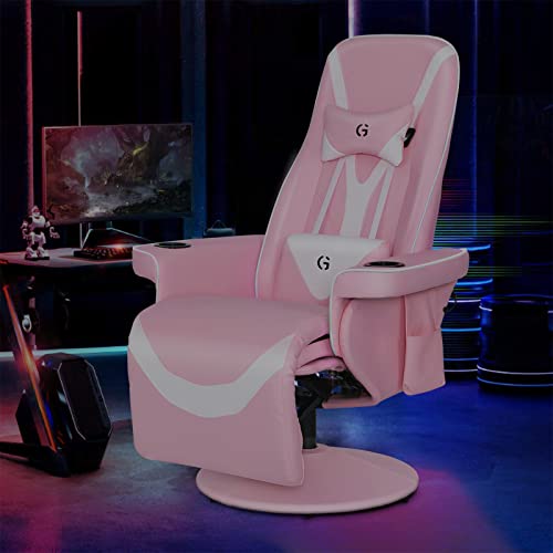Queen Throne Video Gaming Chair Ergonomic Recliner Racing Chair, High Back Swivel Chair With Footrest And Adjustable Backrest, Lumbar Support, Headrest And Cupholders, Pink White #TOP1