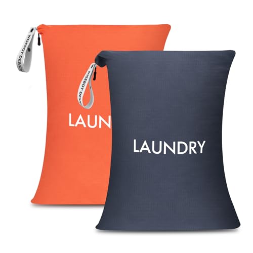 WiseBoy 2 Pack Laundry Bags, Travel Laundry Bag for Dirty Clothes, Washable Nylon Wet Dry Bag, Swimming Yoga Bathing Suit Workout Wet Dry Bags