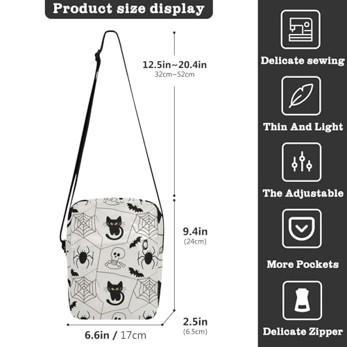 KLL Halloween Black Cat Spider Skull messenger bag cute Vegan Leather crossbody bag men Travel Shoulder Handbag For Travel3