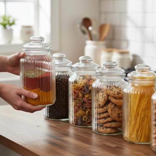 Image of STAR WORK - 1500 ML Glass Storage Jars - Clear Glass Jars with Airtight Lids airtight glass Kitchen Jars for Canning, Fermenting (5)