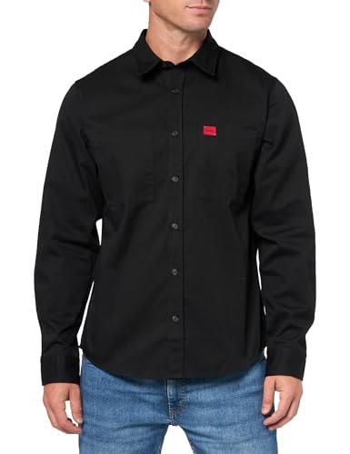 HUGO Men's Cotton Twill Woven Logo Button Down Shirt
