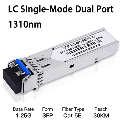 Image of 10 Pack 1.25G SFP LC Module 1000Base-LX (SMF,1310nm,20km,DDM) Single-Mode Transceiver for Cisco GLC-LH-SMD,Ubiquiti UniFi,Meraki MA-SFP-1GB-LX10,Fortinet,Mikrotik,TP-Link,Netgear,TL-SM311LS,D-Link