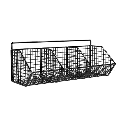 Folpus Cestas de Almacenamiento de Rejilla, Soporte de Pared de Cesta de Alambre de Metal, cestas de Cocina Colgantes para Cocina, Tres cuadrículas