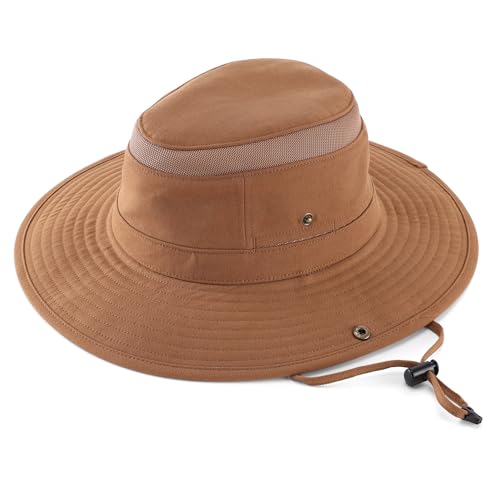 Image of Home Prefer UPF 50+ Wide Brim Sun Hat Mesh Crown Foldable Cotton Bucket Cowboy Hat for Men Safari Golf Fishing Beach Garden