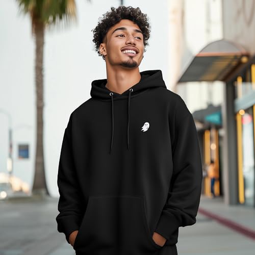 DALIX Ghost Embroidery Relaxed Hoodie Soft Fleece Sweatshirt Drawcord Fit Lounge Mens4