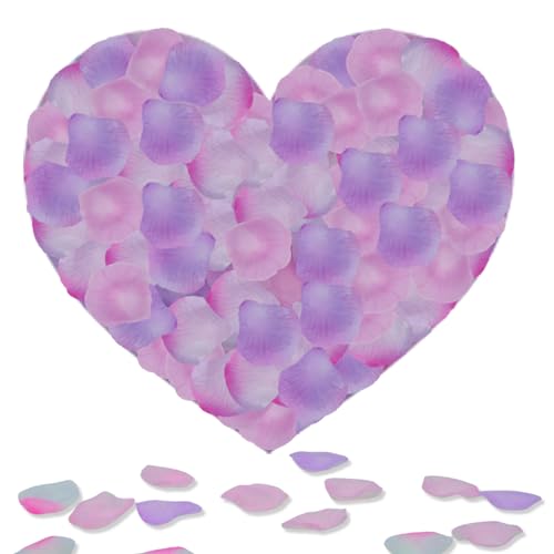 keepsweat Rozenblaadjes, 1200 stuks roze wit paarse rozenblaadjes decoratie bloemenmeisje bloemblaadjes zijden rozenblaadjes voor romantische nacht voor haar set bruiloftsfeest nepbloemblaadjes zijden