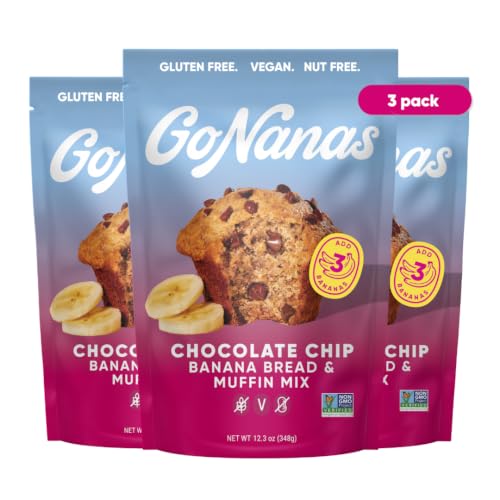 GoNanas Chocolate Chip Banana Bread &amp; Muffin Mix, Gluten Free Vegan, 3 Pack