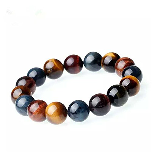Bracelet perles rondes oeil de tigre coloré 12mm en cristal naturel