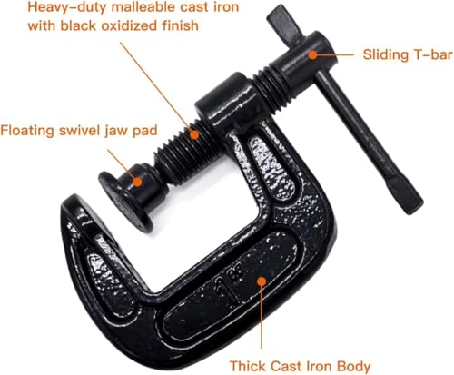 Image of 1-Inch C-Clamp Set, Heavy-Duty Cast Iron C-Clamps with 0.8-Inch Throat for Woodworking, Welding, and Building(10 Pcs)