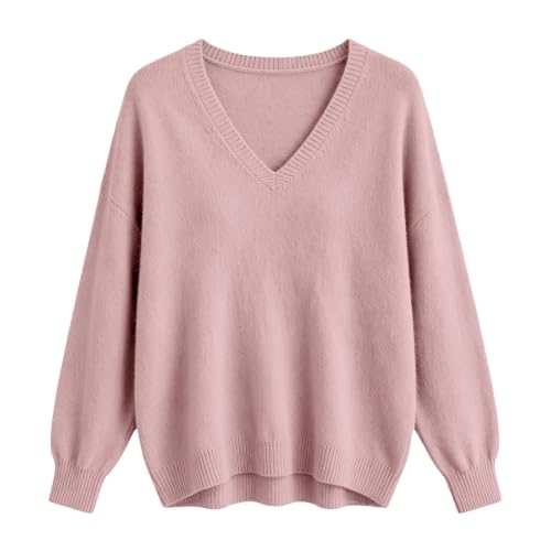 Betadog Warm Knit Sweaters for Women Fall V Neck Casual Tops Pink Medium - image 3