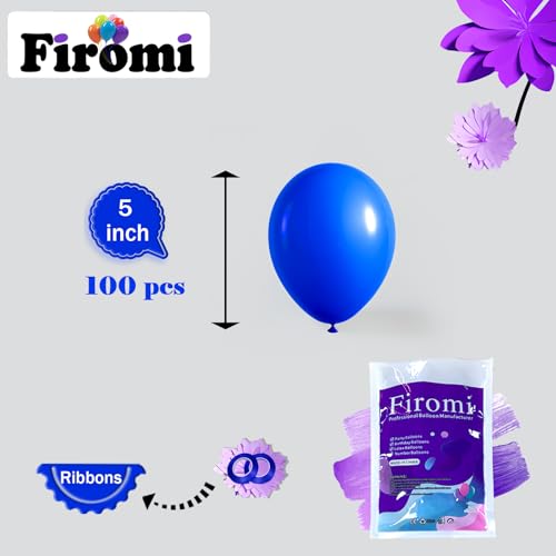 Image of Firomi Small Royal Blue Balloons 5-inch 100 Pack (with 2 Ribbons)