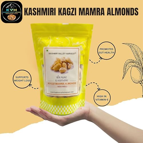 Image of Kashmir Valley Harvest Kashmiri Kagzi Mamra Almonds With Paper Shell - 250g | 100% Natural | Premium Badam in Shell | Authentic | High in Fibre | Boost Immunity | Organic (Pack of 1)