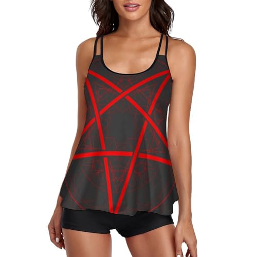 Ensemble bikini tankini rouge femme avec short pour journées spa et beach club