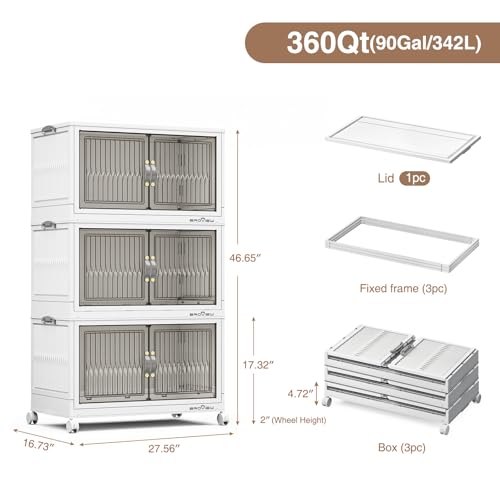 Image of BROVIEW 360Qt Stackable Storage Bins with Lid for Home Dorm, 3Pack White
