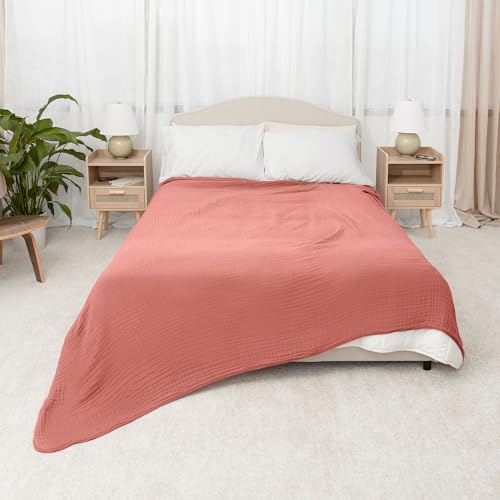 Image of Comfy Cubs Muslin Blanket for Adults King 108 inch x 90 inch - 6 Layer Soft, Breathable & Lightweight Muslin Adult Blanket - Machine Washable & Designed in The US Bedding for All Seasons - Dusty Rose