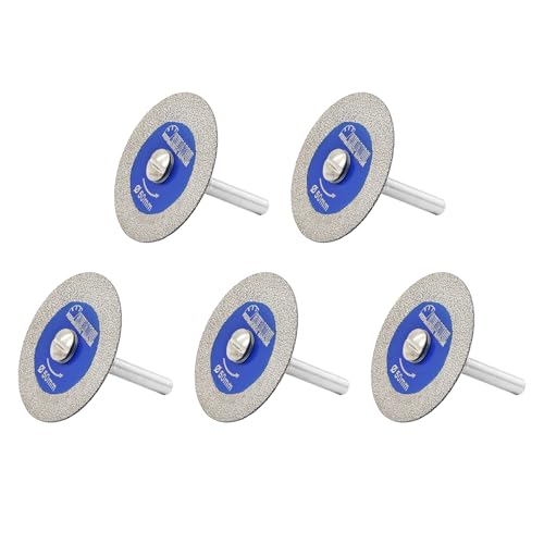 SHDIATOOL Disco Diamantado para Cortar Vidrio, 50mm Mini Hojas de Sierra Diamantada con Vástago de 6mm para Azulejos Cerámica Porcelana Mármol Granito Piedra Artificial en Taladro de Máquina pack de 5