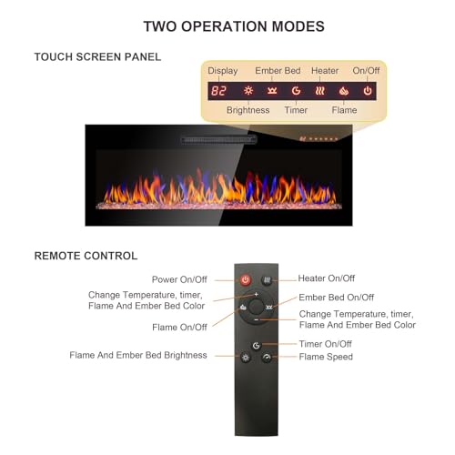 36 Inch Ultra-Thin Electric Fireplace, Recessed and Wall Mounted Fireplace, LED Light Heater with Remote Control, Tempered Glass Front Electric Fireplace with Multi Color Flame & Emberbed - Image 4