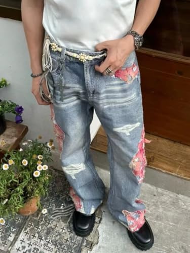 Unisex Vintage Ripped Straight Leg Jeans High Waisted Distressed Jeans Harajuku Hip Hop Patchwork Baggy Pants Grunge Clothes2