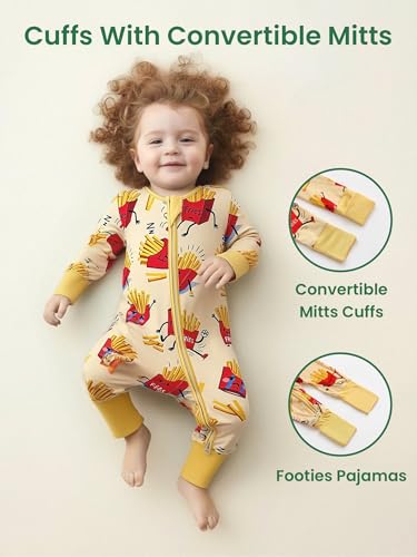 Image of Unisex Baby Bamboo Viscose Long Sleeve Romper, Cute Prints Zipper Footless Jumpsuit, Toddler One-Piece Outfits
