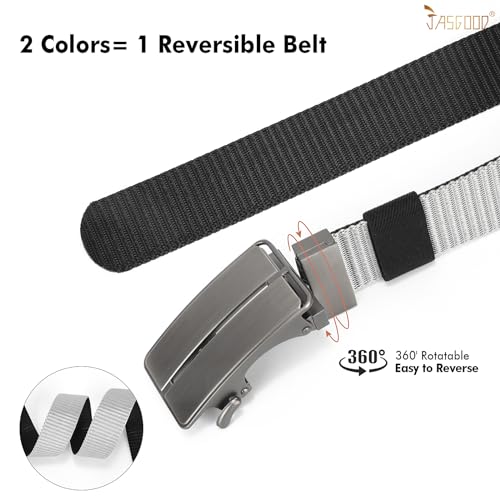 JASGOOD Men Nylon Reversible Ratchet Belt, Men Web Casual Work Belt for Jeans Pants with Automatic Slide Buckle2
