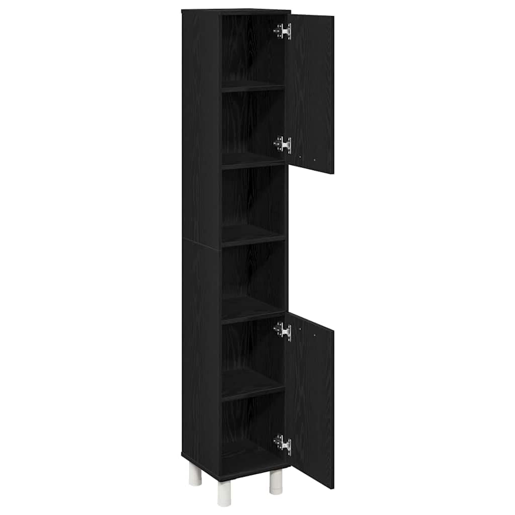 vidaXL Gabinete de Baño con Estante Roble Negro 30 x 30 x 179 cm, Almacenamiento para baño, Armario Compacto, diseño Moderno, estantería Duradera, Organizador Funcional