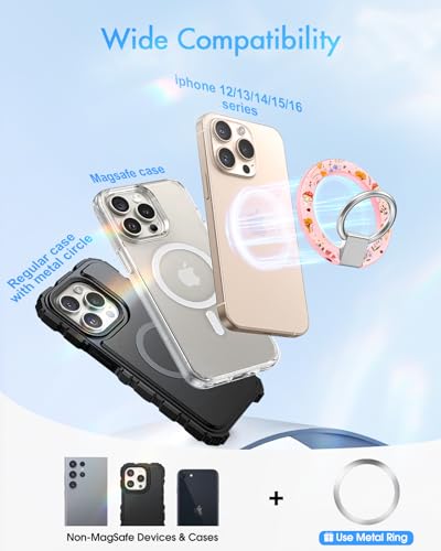 Image of Toycamp Phone Grip Ring Holder Compatible with MagSafe - Magnetic Phone Grip Stand Women Cute Painting Removable Rotatable Magnet Accessories for iPhone 17 Pro Max /16 /15 /14 /13 /12 Series, Mushroom