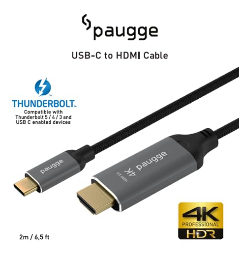 Paugge USB C to HDMI Kablo - 4K60Hz, HDR, HDCP 2.3, Thunderbolt 5/4/3, DEX Mode, 2 Metre (CHD20B-PRO)