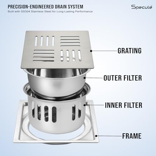 Image of Silver Exclusive Topaz Floor Drainer | 304-Grade Stainless Steel | 5x5 inch Anti-Rust & Anti-Crack Floor Drain with Brushed Finish | Stain Resistant Silver Bathroom /Kitchen Drain Cover