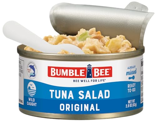 Image of Bumble Bee Lunch On The Run Tuna Salad with Crackers Kit, 8.2 oz - Ready to Eat, Includes Crackers, Cookie & Peaches - Wild Caught Tuna - Shelf Stable & Convenient Source of Protein (Pack of 6), Easy Open Cans