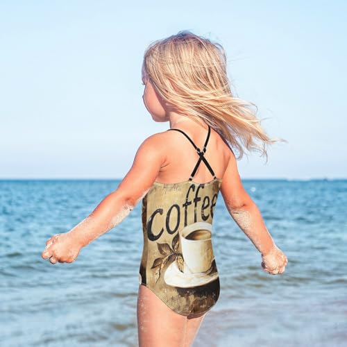 KLL Girl 1 Piecing Swimsuits Beach Swimwear Teen Bathing Suits for Girls 5-6T Coffee4
