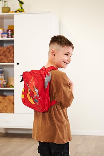 Simba Feuerwehr Rucksack Set, Feuerlöscher mit Sprühfunktion, Axt, Funkgerät mit Sound, Brechstange und Marke, Rollenspielzeug, ab 3 Jahre