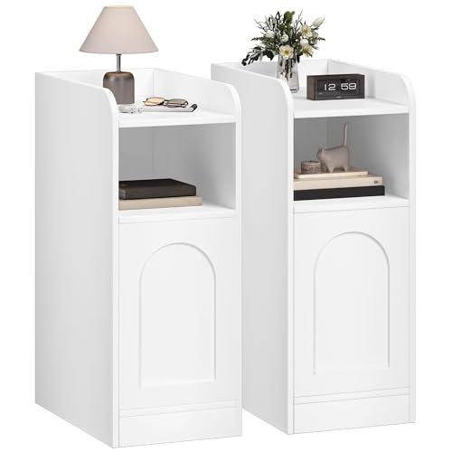 Hzuaneri Table de Chevet Lot de 2, Table d'Appoint étroite avec 1 Porte d'Armoire, Table de Nuit avec Compartiment Ouvert, Porte de l'armoire Réversible,...