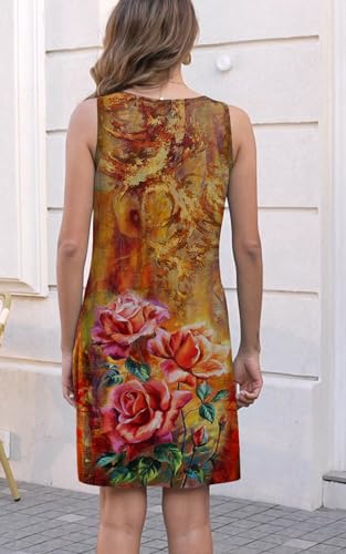 Image of Disamer Womens Summer Dress 2026 Casual Button Down V Neck Sleeveless Boho Floral Beach Sundresses Vacation A-Line Dresses