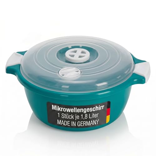 Lantelme Mikrowellenschüssel mit 1 8 Liter mit Dampfventil in Deutschland hergestellt stapelbar spülmaschinengeeignet Kunststoff Schüssel für Mikrowelle Kühl- Gefrierschrank (Grün)