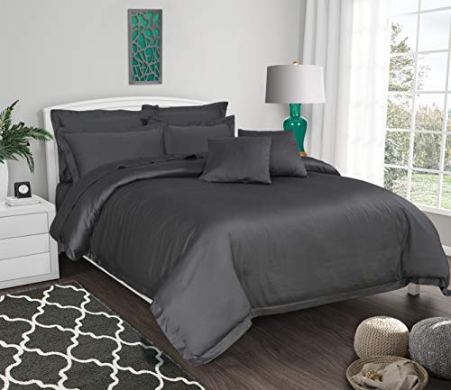 Sapphire Collection Egyptian Cotton 500 TC Hotel White Bedding Set Duvet Cover with Oxford Style Pillowcase Pair (Grey, Double)