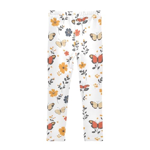 Cute Butterflies Flower Girls Leggings Ultra Soft Compression Yoga Gym Pants for Kids 4-10T2