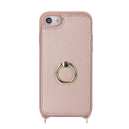 Image of for iPhone 7 /8 /SE 2020 /SE 2022 Case with Card Holder and Strap for Women,Crossbody Lanyard,Kickstand Ring Stand,Snap Clasp,Phone Wallet Cases 4.7 inch(Rose Gold)