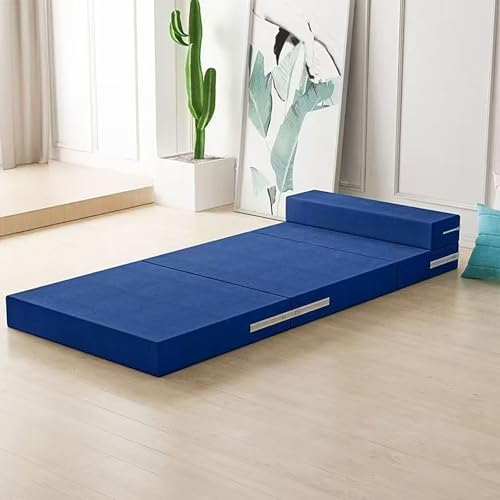 Colchón plegable de 4 piezas con cabecero y almohada, funda lavable, colchón de invitados para viajes, camping, coche, maletero, color azul, 200 x 70 x 8 cm, perfecto para uso doméstico y exterior
