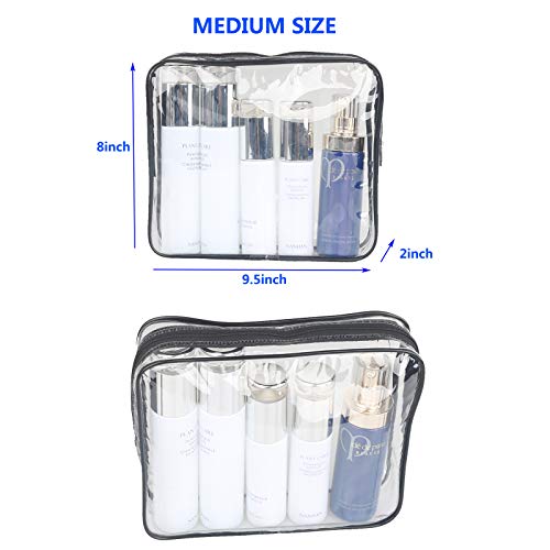 3 Pieces Large Clear Travel Bags for Toiletries, Waterproof Clear Plastic Cosmetic Makeup Bags, Transparent Packing Organizer Storage Bags (Black)