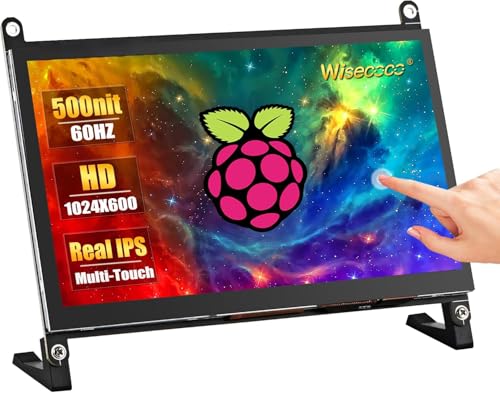 Image of wisecoco 7 Inch Touchscreen Monitor for Raspberry Pi HDMI IPS 1024 x 600 Mini LCD Display for RPI Pi 5 /4B /3B 2 Zero B B+ Windows Driver-Free