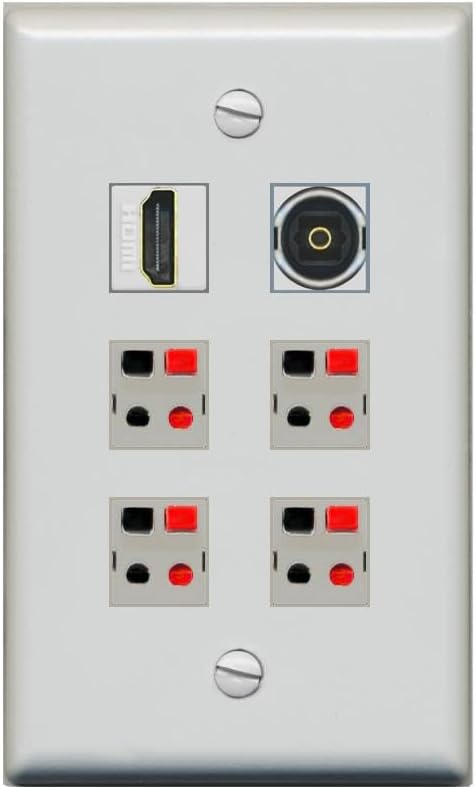 RiteAV 4 Speaker 1 Toslink-Optical HDMI Wall Plate - Flat Style [Stainless Steel]