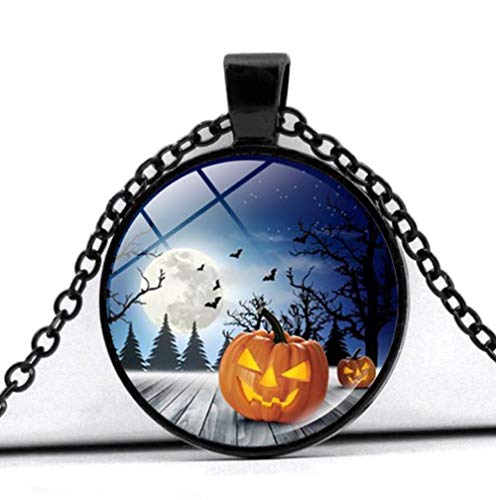 Preisvergleich Produktbild GLLCYL Damen Halskette Anhänger - Geschenke Anhänger, Modeschmuck Halskette, Halloween Kürbis Laterne Und Mond Anhänger Halskette, Schwarze Kette, Romantisches Geschenk Für Freundin