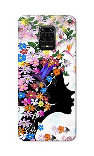 Image of Printed Hard Back Cover Case for Mi Redmi Note 9 Pro | Mi Note 9 Pro Max Back Cover (Floral Hairstyle Girl) -1803