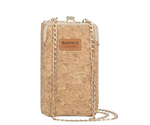 Handy Umhängetasche Damen Handy Schultertasche Kork Design kleine Tasche Frauen Brieftasche Cross-Body Shoulder Bag mit Kartenfächer, beige, 15 x 9 x 1.5 cm; 200 Gramm