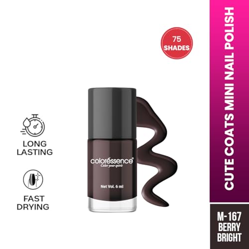 Image of Coloressence Cute Coats Long Lasting Nail Paint | Chip Resistant | Quick Dry | One Swipe Application | Toxin Free|Berry Bright -6ml, Glossy Finish