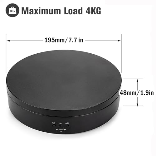 Leadleds Drehteller elektrisch, 19,5 cm Elektrischer 360-Grad-Drehteller Displayständer für Photografie, Schmuck, Uhren, digitalen Produkten Schwarz