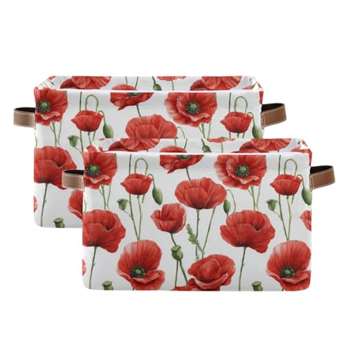 Image of Aslsiy Storage Basket Poppy Field Flower (5) Nursery Bins Baby Canvas Box Clothes Shelf Basket Laundry Hampers 2 Pcs
