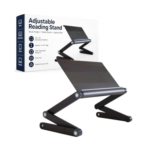 Ergonomic Reading Stand Book Holder for Reading in bed couch adjustable height angle tilt tilting portable textbook big heavy books tablet ipad document laptop computer lap desk aluminum black