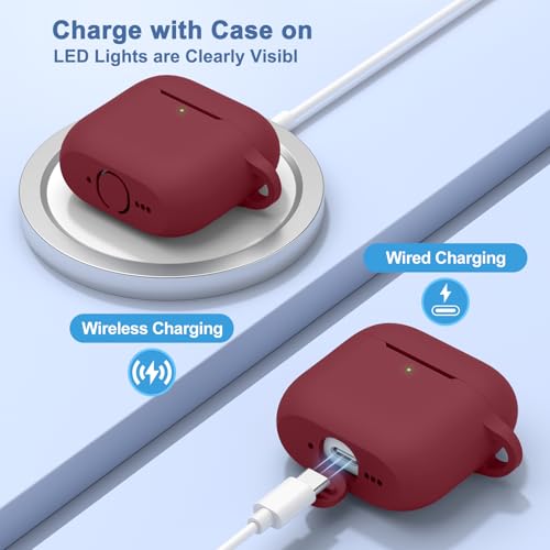 Image of Tobfit Case for AirPods 4 Case Cover 2024 with Lanyard & Keychain, Soft Silicone Protective Case for Apple AirPods 4th Generation, Full Protection, Support Wireless Charging, Burgundy
